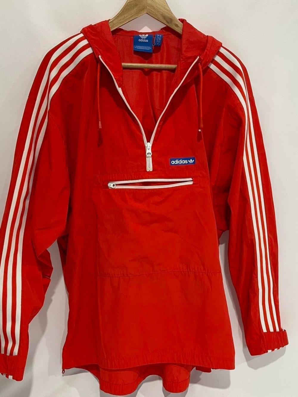 Y2K Adidas Orange Hooded Windbreaker Jacket w/ Kangaroo Pocket Size L